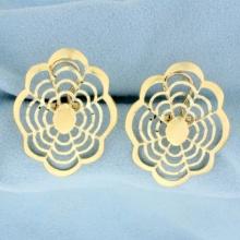 Unique Cut Out Spider Web Design Earrings In 14k Yellow Gold