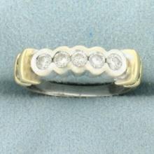 5 Stone Bezel Set Diamond Wedding Or Anniversary Ring In 14k Yellow And White Gold
