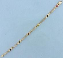 Rainbow Sapphire Bracelet In 14k Yellow Gold