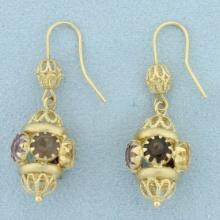 Multi Color Gemstone Dangle Chandelier Lantern Earrings In 18k Yellow Gold