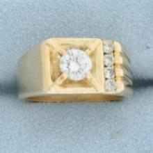 Mens Vintage Diamond Statement Ring In 14k Yellow Gold