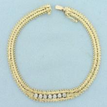 Diamond Designer Link Bracelet In 14k Yellow Gold