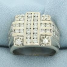 Mens Channel Set Diamond Statement Ring In 14k White Gold