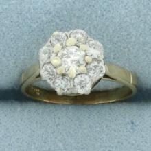 Antique Old European Cut Diamond Flower Ring In 14k Yellow Gold