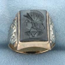 Spartan Roman Soldier Hematite Ring In 14k Rose Gold And White Gold