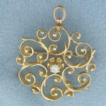 Vintage Buttercup Diamond Wirework Pendant Or Pin Brooch In 14k Yellow Gold