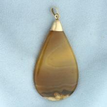 Large Agate Teardrop Pendant In 18k Yellow Gold