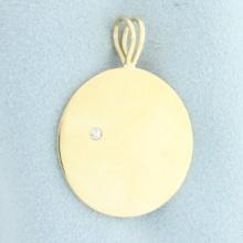 Diamond Engravable Medallion Disc Pendant In 14k Yellow Gold