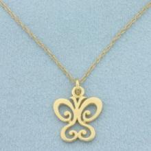 Vintage Butterfly Necklace In 14k Yellow Gold
