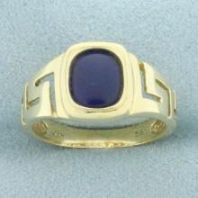 Lapis Lazuli Greek Key Ring In 14k Yellow Gold