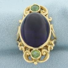 Vintage Amethyst And Peridot Statement Ring In 14k Yellow Gold