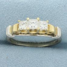 Princess Diamond Three Stone Wedding Or Anniversary Ring In 14k Yellow And White Gold