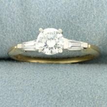Round And Baguette Diamond Engagement Ring In 14k Yellow And White Gold
