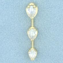 Three Stone Pear Diamond Pendant In 14k Yellow Gold