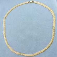 16 Inch Braided Herringbone Link Choker Necklace In 14k Yellow Gold
