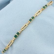 Emerald And Diamond Bracelet In 14k Yellow Gold