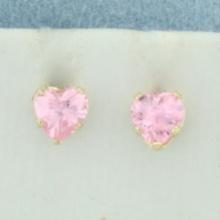 Heart Morganite Stud Earrings In 14k Yellow Gold