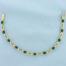 Emerald And Diamond Line Bracelet In 14k Yellow Gold