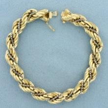 Italian Thick Rope And Box Link Bracelet In 14k Yellow And White Gold