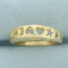 Heart Sun Moon Cut Out Ring In 14k Yellow Gold