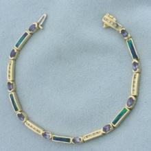 Tanzanite, Diamond, And Opal Inlay Bracelet In 14k Yellow Gold