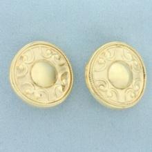 Large Button Medallion Earrings In 14k Yellow Gold