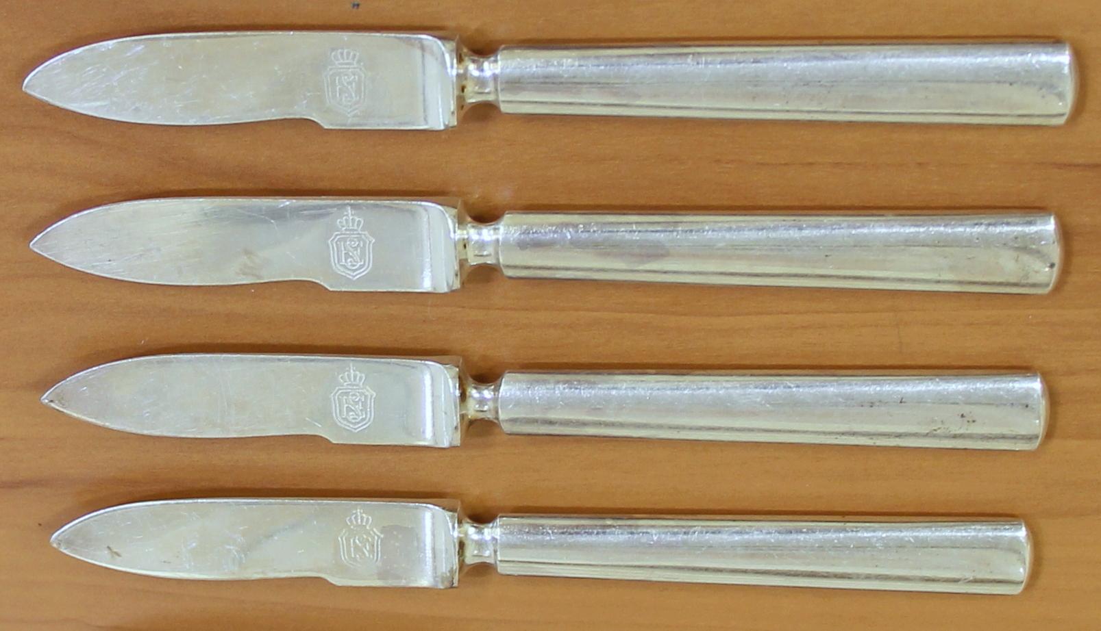 Antique Set Of 11 Silver Norwegian Royal Monogram Butter Knives