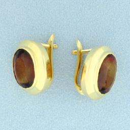 Bezel Set Citrine Stud Earrings In 18k Yellow Gold