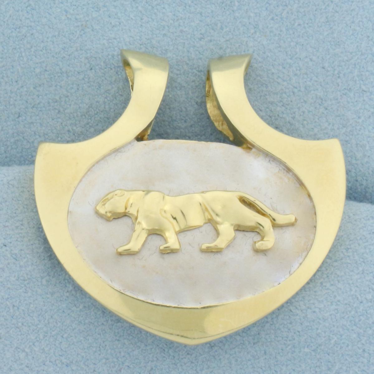 Large Jaguar Pendant Or Slide In 14k Yellow Gold