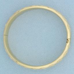 Wave Design Hinged Bangle Bracelet In 14k Yellow Gold