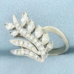 Nature Leaf Design Diamond Ring In 14k White Gold