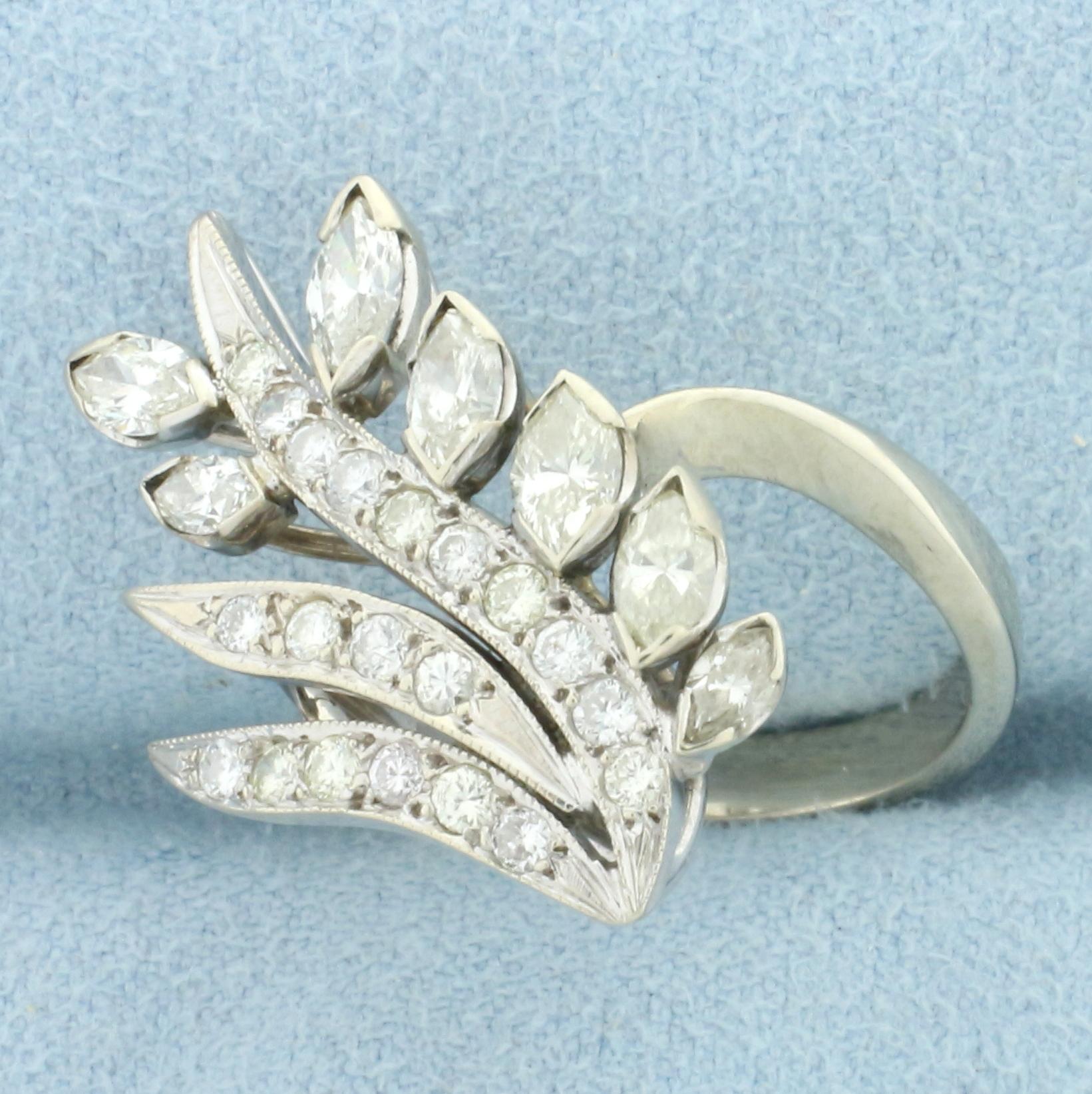 Nature Leaf Design Diamond Ring In 14k White Gold
