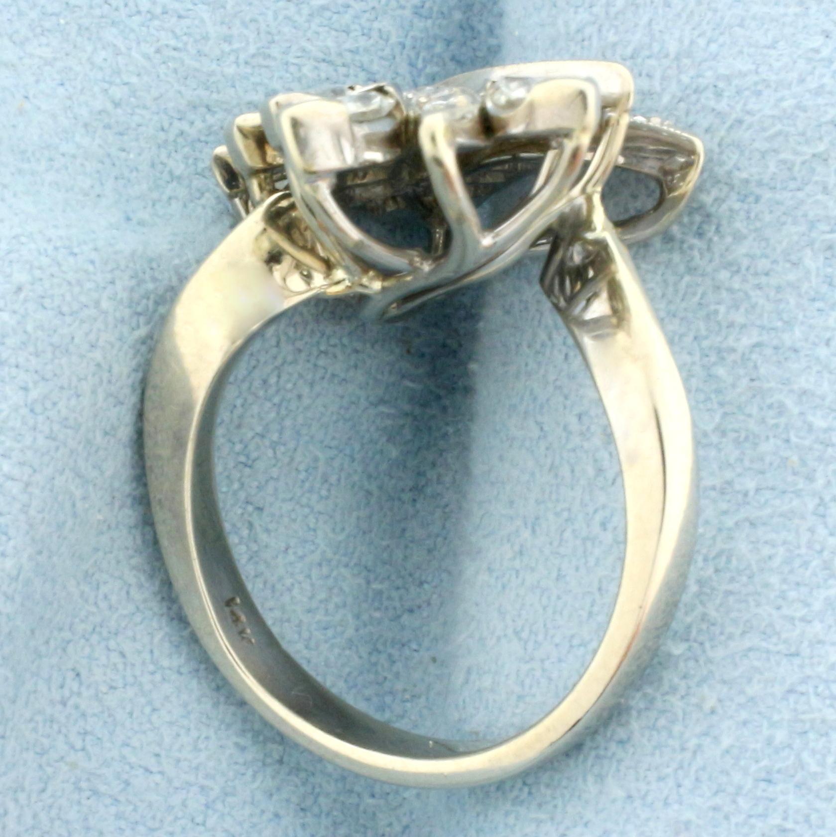 Nature Leaf Design Diamond Ring In 14k White Gold