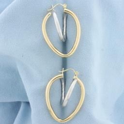 Abstract Heart Hoop Earrings In 14k White And Yellow Gold