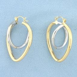 Abstract Heart Hoop Earrings In 14k White And Yellow Gold