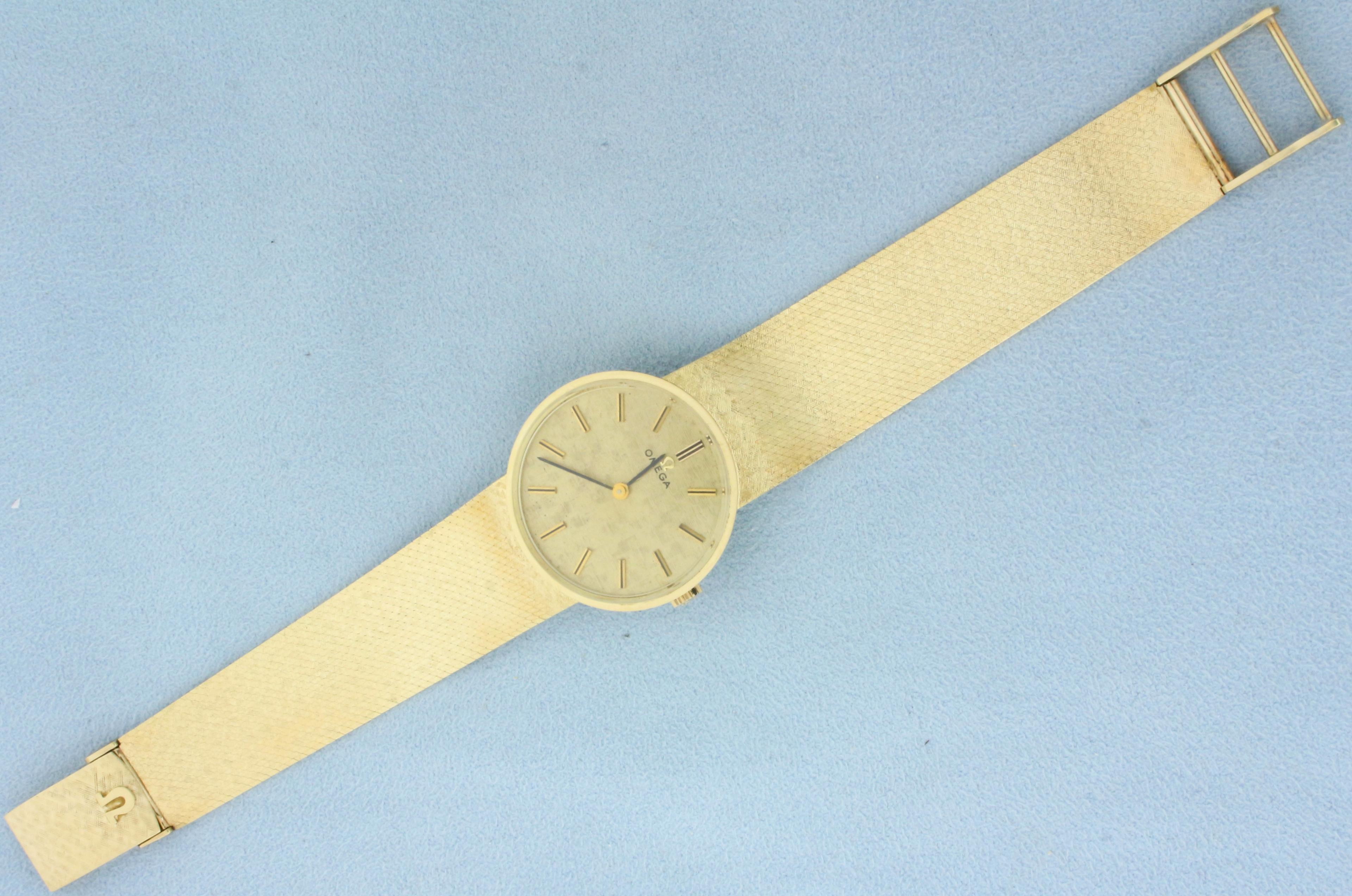 Ladies Vintage Omega Watch In Solid 14k Yellow Gold Case And Band