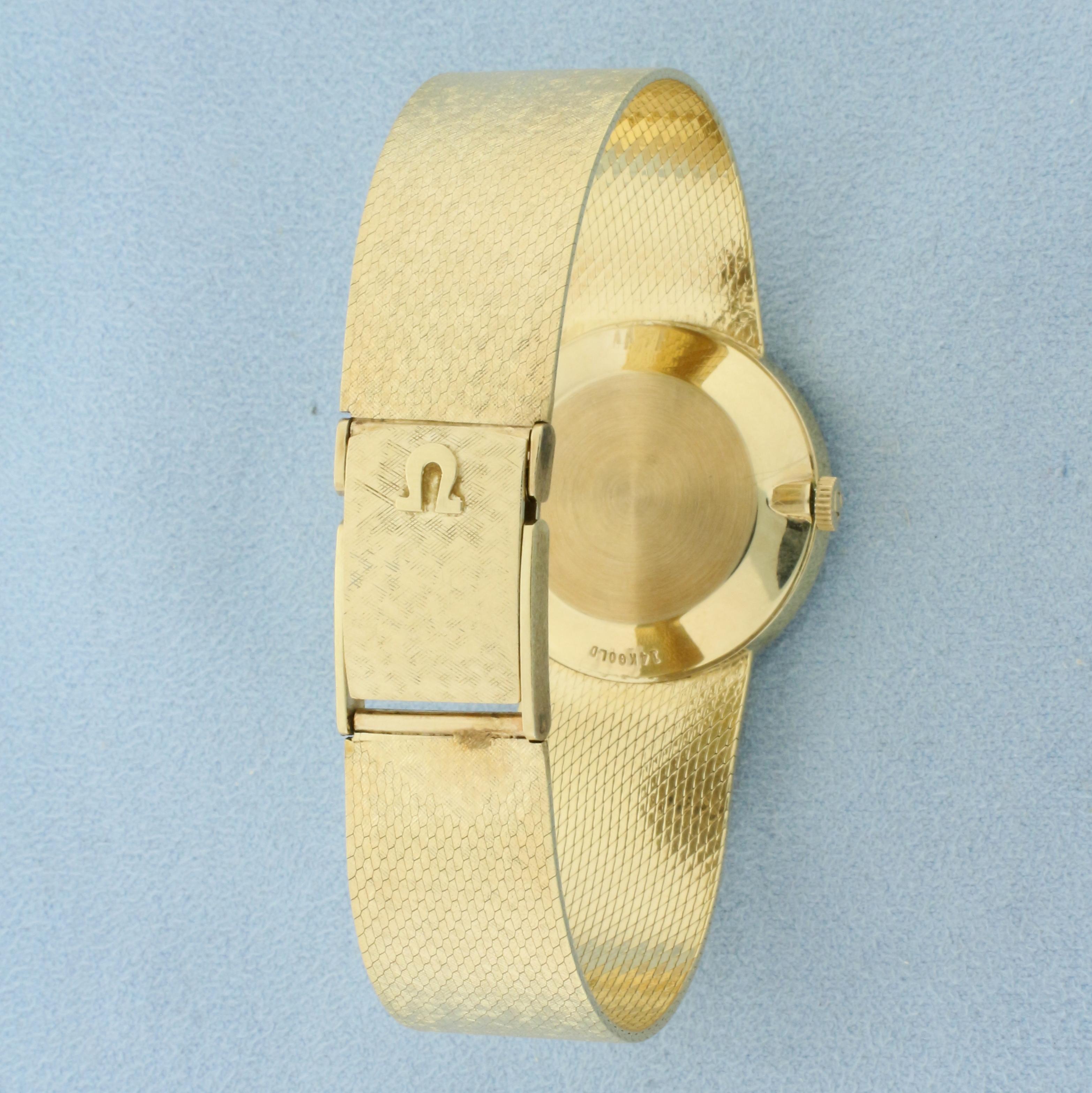 Ladies Vintage Omega Watch In Solid 14k Yellow Gold Case And Band