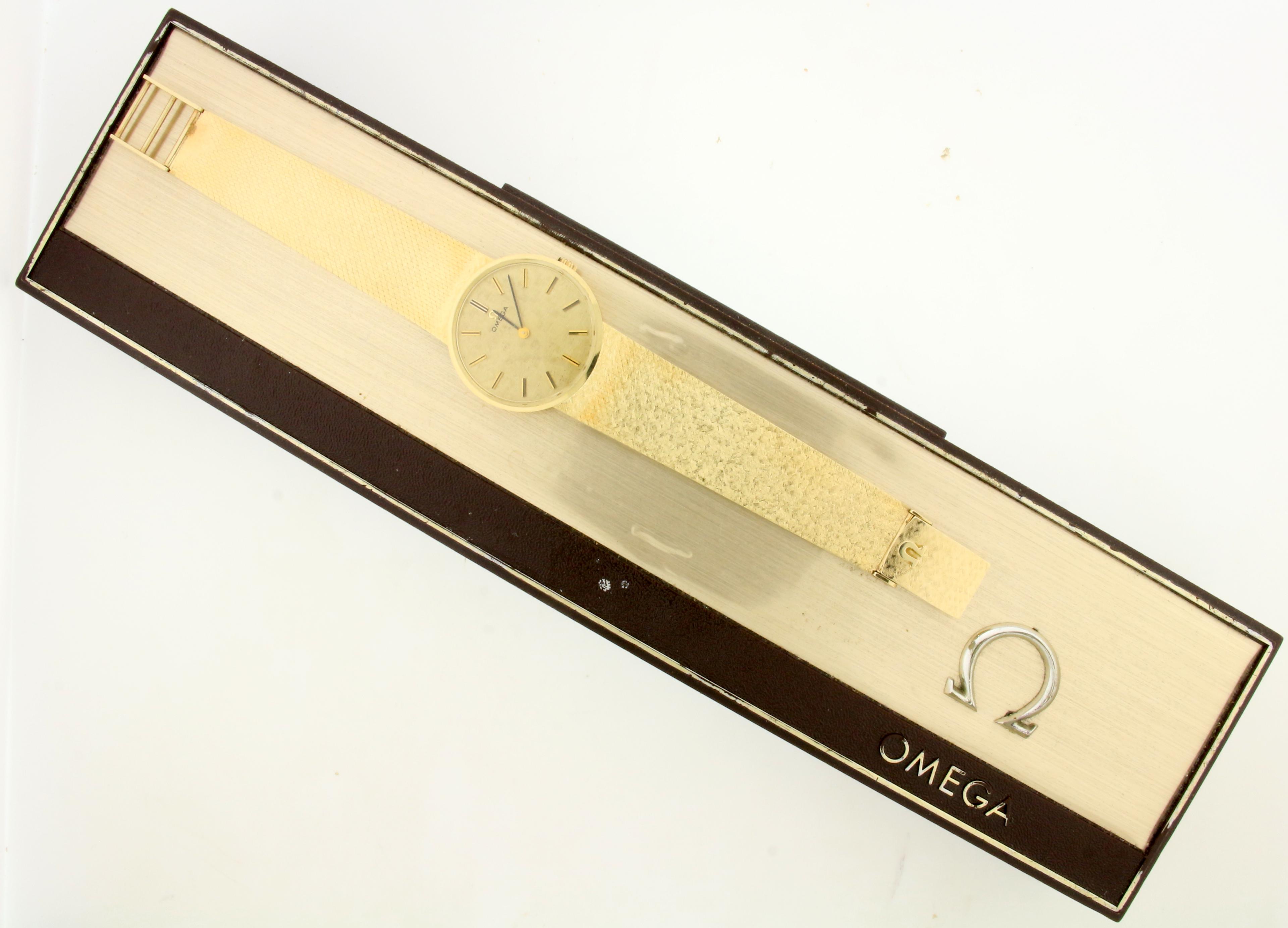 Ladies Vintage Omega Watch In Solid 14k Yellow Gold Case And Band