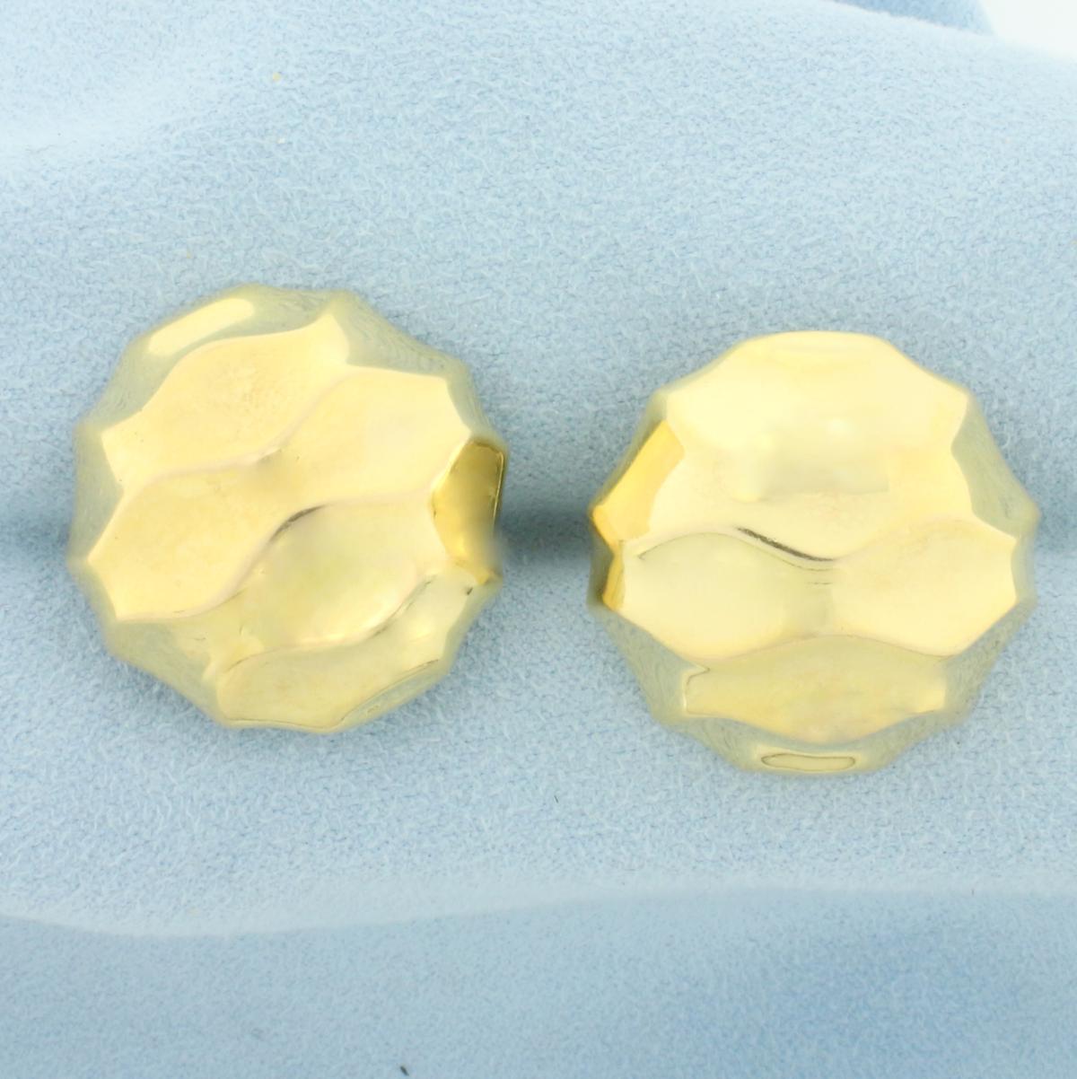 Italian Dimpled Button Earrings In 14k Yellow Gold