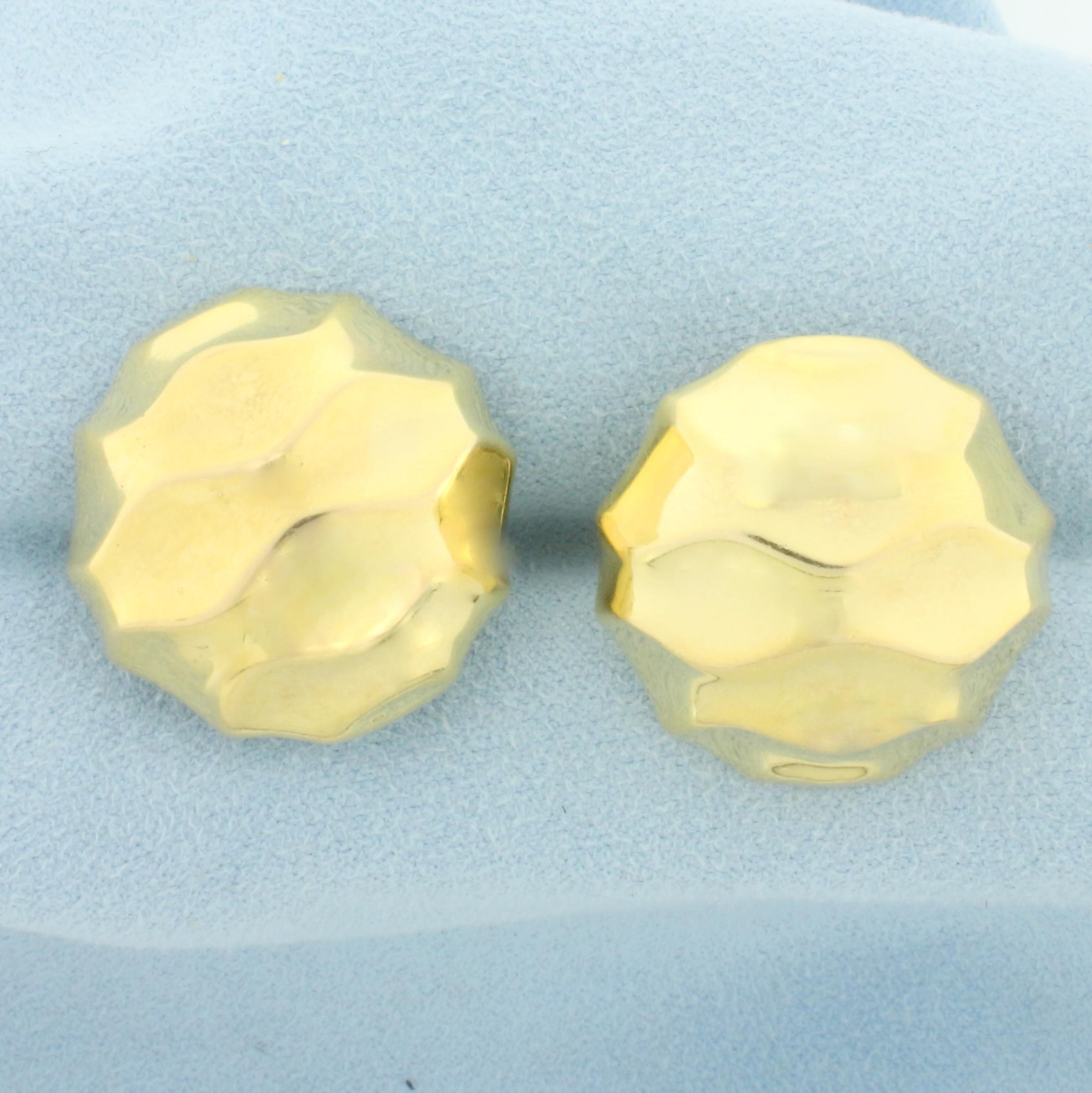 Italian Dimpled Button Earrings In 14k Yellow Gold