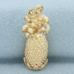 3d Pineapple Pendant Or Charm In 14k Yellow Gold
