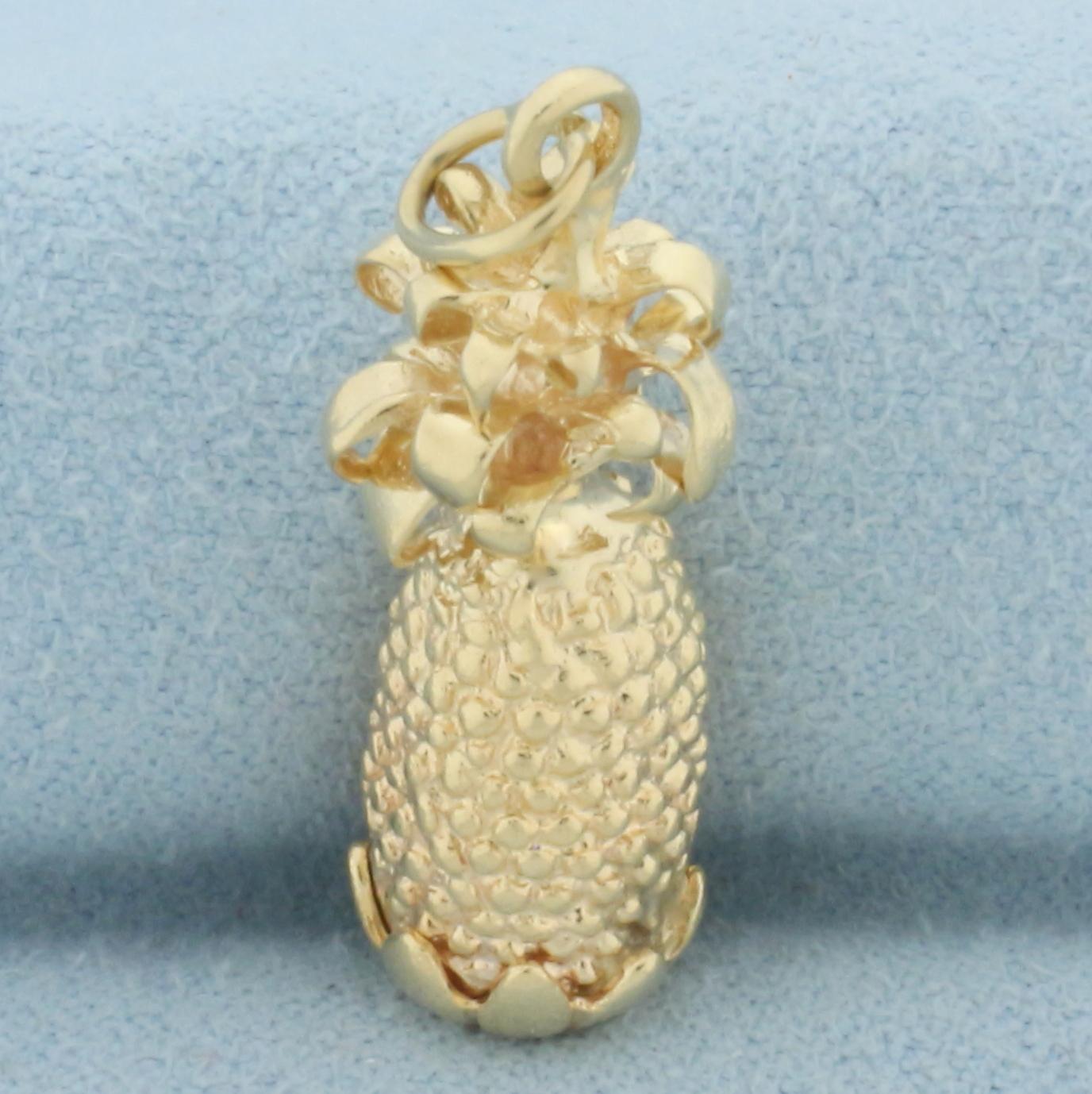 3d Pineapple Pendant Or Charm In 14k Yellow Gold