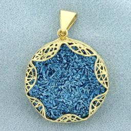Blue Druzy Quartz Statement Pendant In 14k Yellow Gold