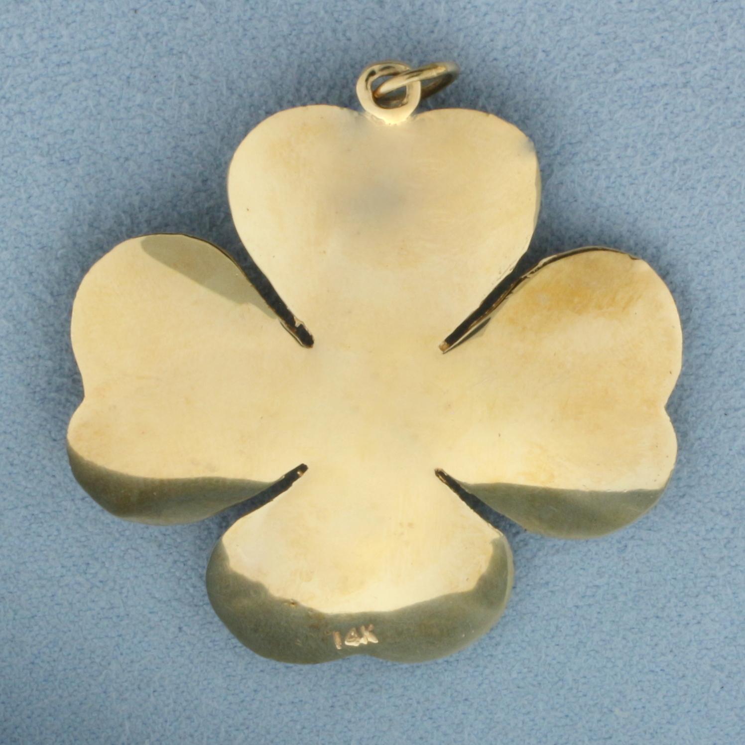 Heart Amethyst And Pearl Four Leaf Clover Pendant Or Charmin 14k Yellow Gold