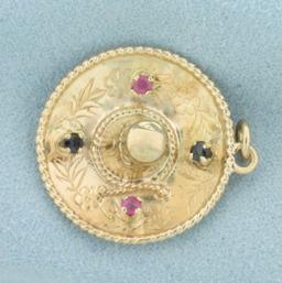 Ruby And Sapphire Sombrero Hat Charm In 14k Yellow Gold