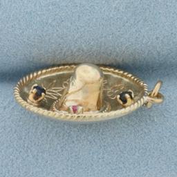 Ruby And Sapphire Sombrero Hat Charm In 14k Yellow Gold