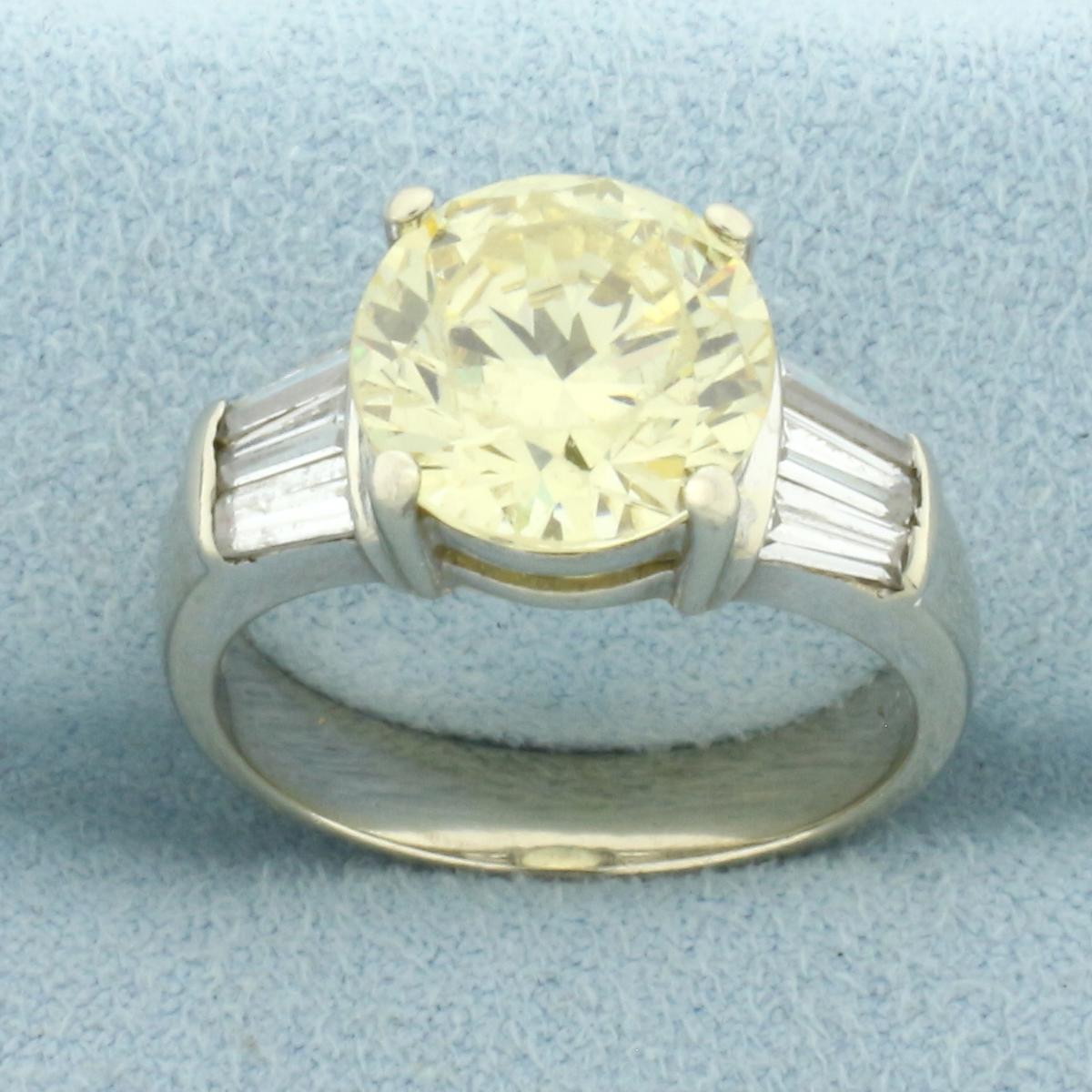 Fancy Yellow Cz Ring In 14k White Gold