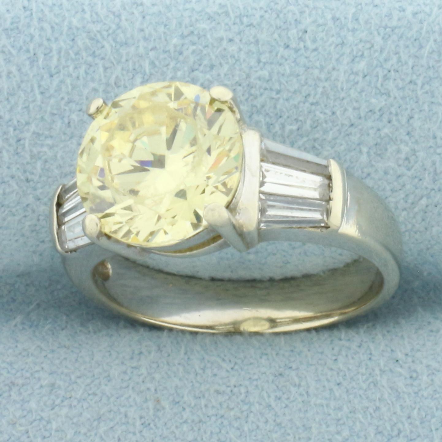 Fancy Yellow Cz Ring In 14k White Gold