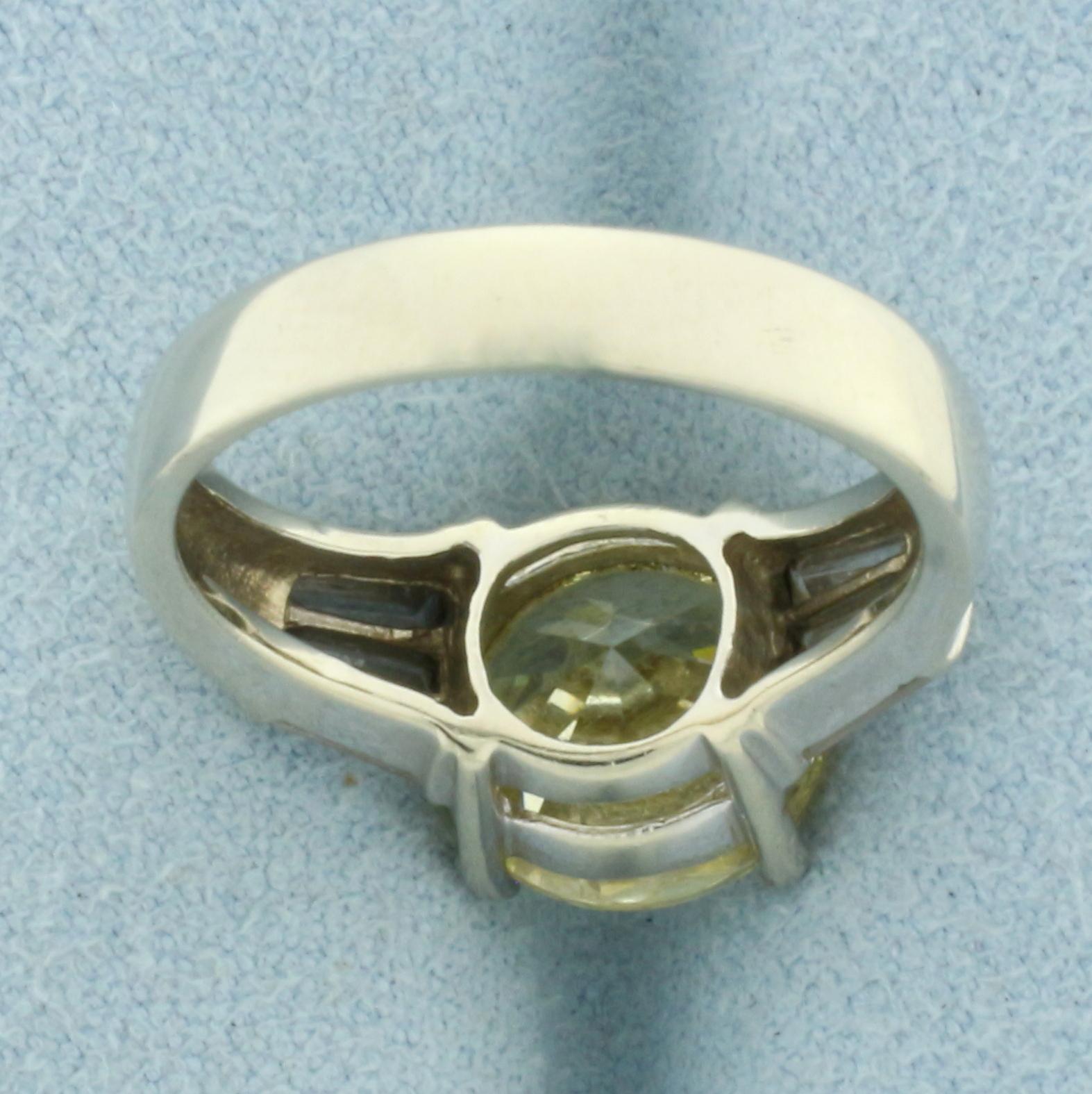 Fancy Yellow Cz Ring In 14k White Gold