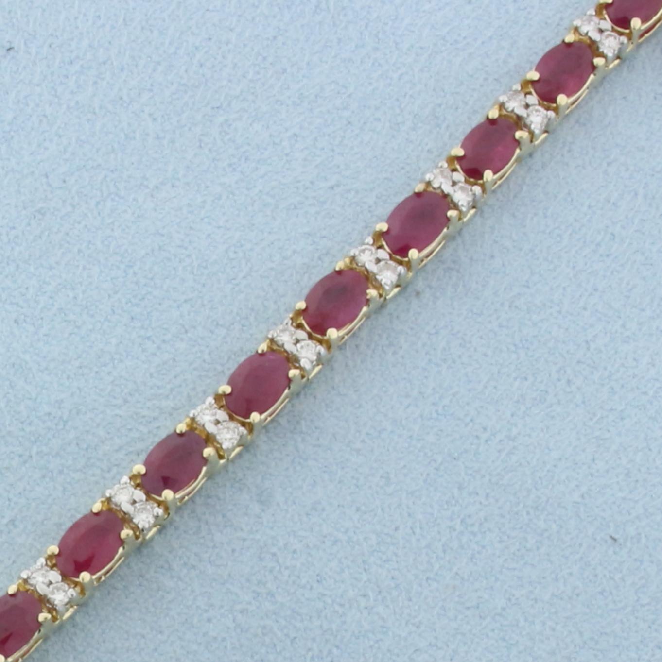 Ruby And Diamond Tennis Bracelet In 14k Yellow Gold